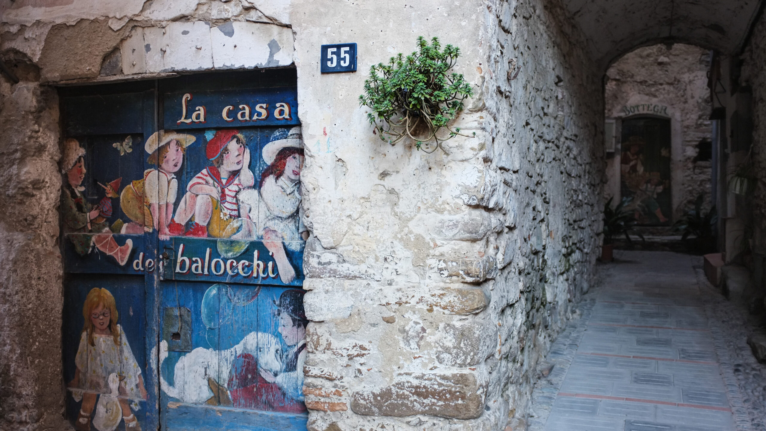 Carugio del centro storico on porte dipinte